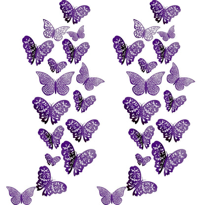 Bememo 72 Pieces 3D Butterfly Wall Decals Sticker Decal Wall Decor Art Decorative Sticker 3 Sizes for Room Offices Bedroom Bathroom Living Room Decor(Purple)