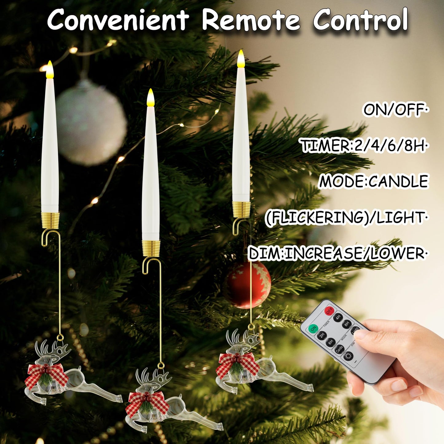 JOIONE Flameless Christmas Tree Candles with Remote, 6 Pack Battery Operated LED Candles with Suction Cup for Christmas Tree, Flickering Flame for Xmas Indoor Decor - Deer