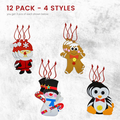 4E's Novelty Foam Christmas Character Ornament Crafts for Kids (12 Pack) Santa, Gingerbread Man, Snowman, & Penguin Christmas Crafts for Kids Toddlers 4-8, 3-12 DIY Ornament Craft Kit Bulk