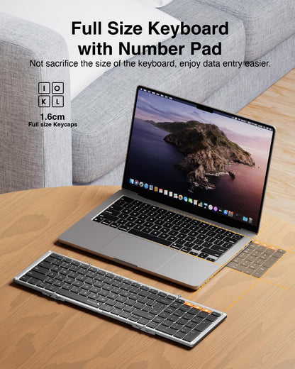 ProtoArc Foldable Bluetooth Keyboard, XK01 Folding Wireless Portable Keyboard with Numeric Keypad, Full-Size Travel Keyboards for iPad Tablet Smartphone Laptop PC Windows iOS Android, Black