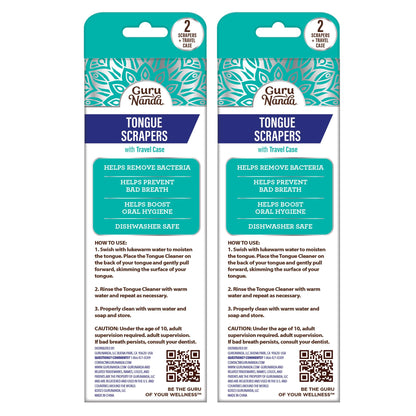 GuruNanda Tongue Scraper for Adults (2 Pack) with Travel Case, 420 Medical-Grade 100% Stainless Steel Tongue Cleaner, Aids in Fresh Breath & Oral Care