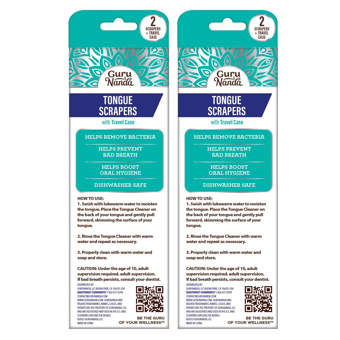 GuruNanda Tongue Scraper for Adults (2 Pack) with Travel Case, 420 Medical-Grade 100% Stainless Steel Tongue Cleaner, Aids in Fresh Breath & Oral Care