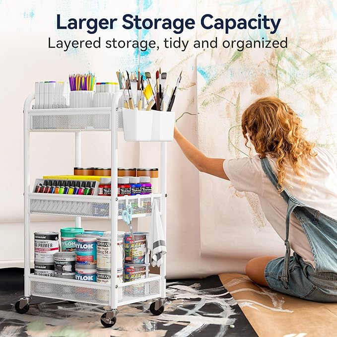 YASONIC 3 Tier Rolling Cart – Metal Utility Storage Carts