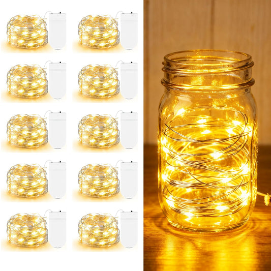 10 Pack Fairy Lights Battery Operated - 7ft 20 LED Twinkle Lights Copper Wire Mini String Lights Firefly Lights for Mason Jars DIY Crafts Christmas Wedding Party Centerpiece Table Decor, Warm White
