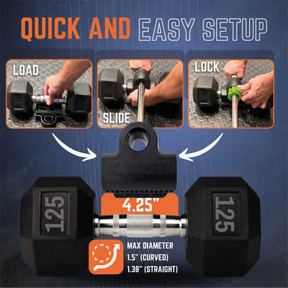 DUALBELL Superset Black w/black weight collars- for 1"bar Dumbbell to Barbell Adapters - Connect dumbbells to a 1" standard diameter bar to use in place of weight plates- 500lbs max capacity