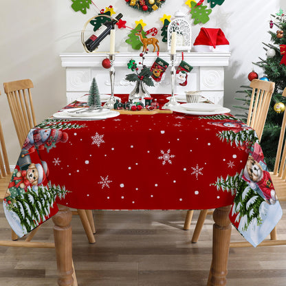 cusugbaso Christmas Tablecloth 60x84 Inches for Rectangle Tables - Red Christmas Decor for Table - Snowman Water Resistant Xmas Table Cloth, Party Decorations for Kitchen, Home