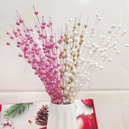 Losris Christmas Artificial Glitter Berry Stem Decorations Decorative Bead Sticks Xmas Picks Glittery Twigs Branches for Christmas Tree Wreath Gift Vase Home Decor Party Ornaments White 24 PCS