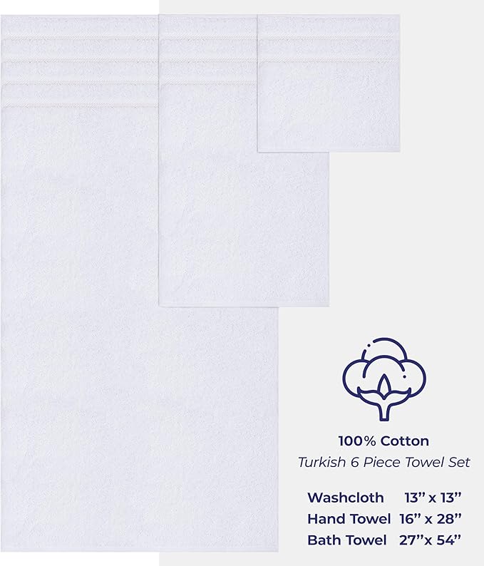 American Soft Linen Luxury 6 Piece Towel Set, 2 Bath Towels 2 Hand Towel 2