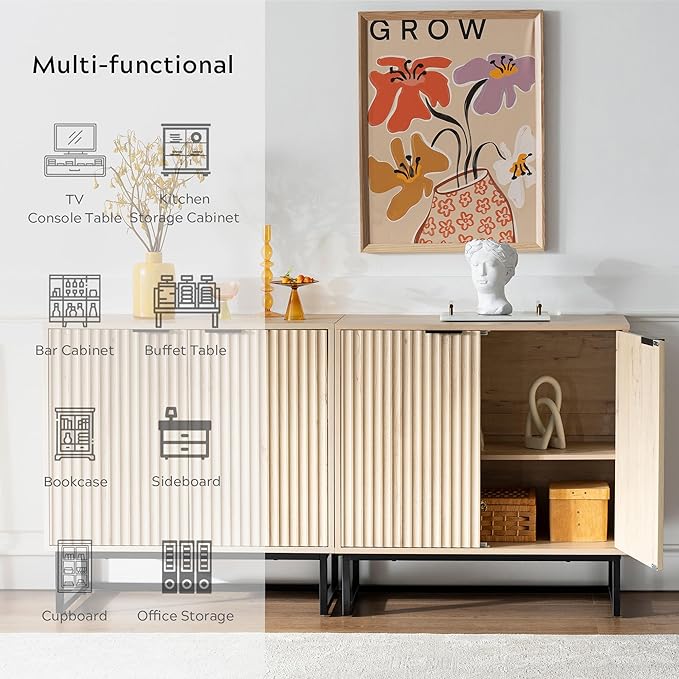 EYYTHUNG Fluted Cabinet with Storage, Sideboard Buffet Cabinet with Adjustable