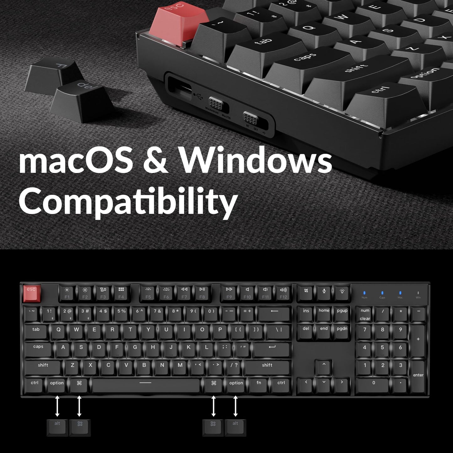 Keychron K10 Full Size 104 Keys Bluetooth Wireless Mechanical Gaming Keyboard for Mac Windows K Pro Brown Switch, Multitasking/White LED Backlight/USB C Wired Computer Keyboard