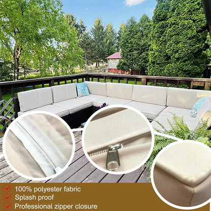 SpaceHop 14 Piece Outdoor Patio Cushion Cover Replacement, Waterproof Patio Cushion Covers, Outdoor Furniture Cushion Covers Set for 6 Seat Wicker Rattan Sofa (Off-White)