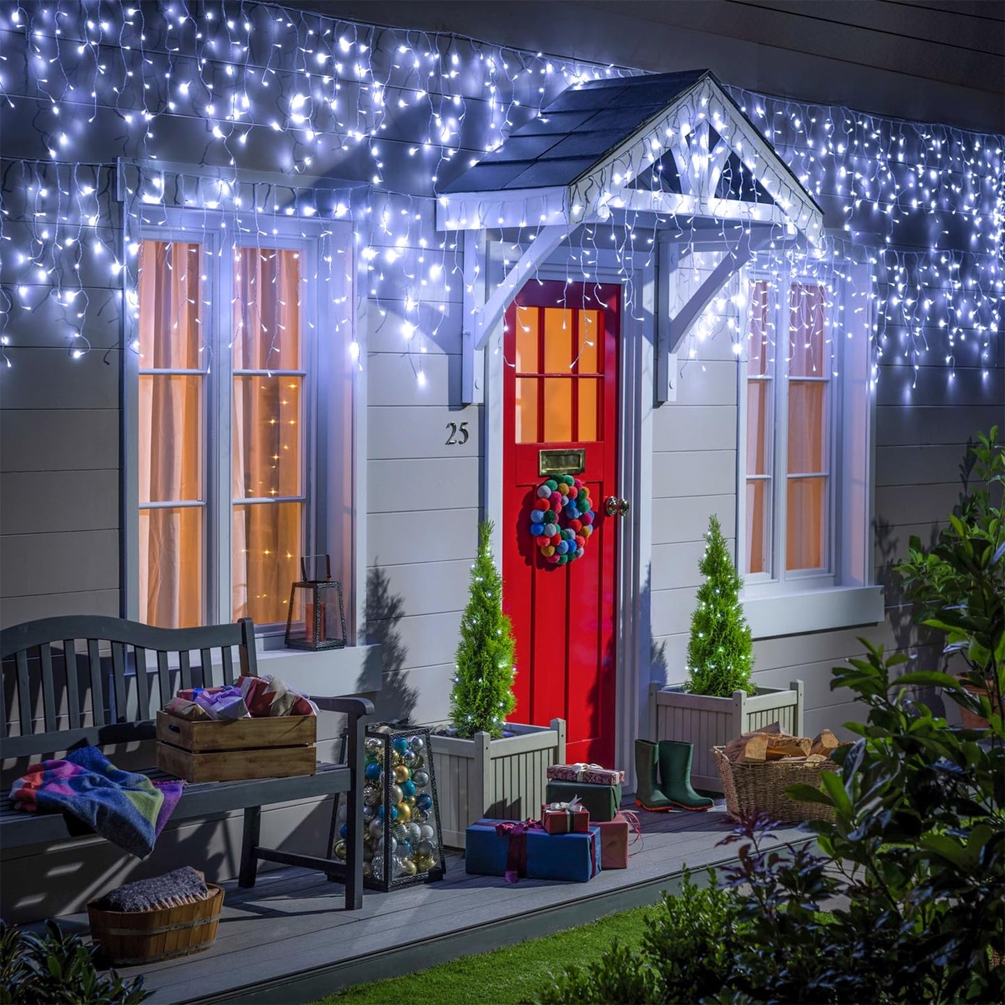 99ft 1216LED Icicle Lights for Outside, White Christmas Lights for House Patio Yard Porch Backyard Holiday Garden Xmas Exterior Decoration, Waterproof Twinkle Cluster Light Hanging Light All Year