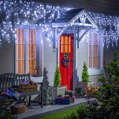 White Christmas Lights Outdoor, 66ft 640 LED Icicle Lights for Outside House with Connectable Clear Wire 8 Modes Timer, Plug in Waterproof for Home Holiday Eaves Yard Roof Party Room Indoor Decoration