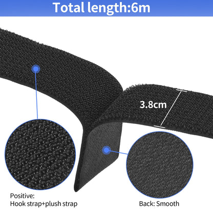 GDSZ LAERSI 1.5In x 20Ft Cinch Straps Nylon Heavy Duty with 25 Buckles, Cut to Length, Black Hook and Loop Straps, Reusable Long Cable Ties for Storage and Cord Organizer