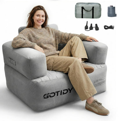 GOTIDY Inflatable Couch, Camping Couch with Detachable Built-in Pump, Inflatable Sofa with Breathable, Puncture-Resistant Fabric Texture Cover, Camping, Beach, Backyard Party