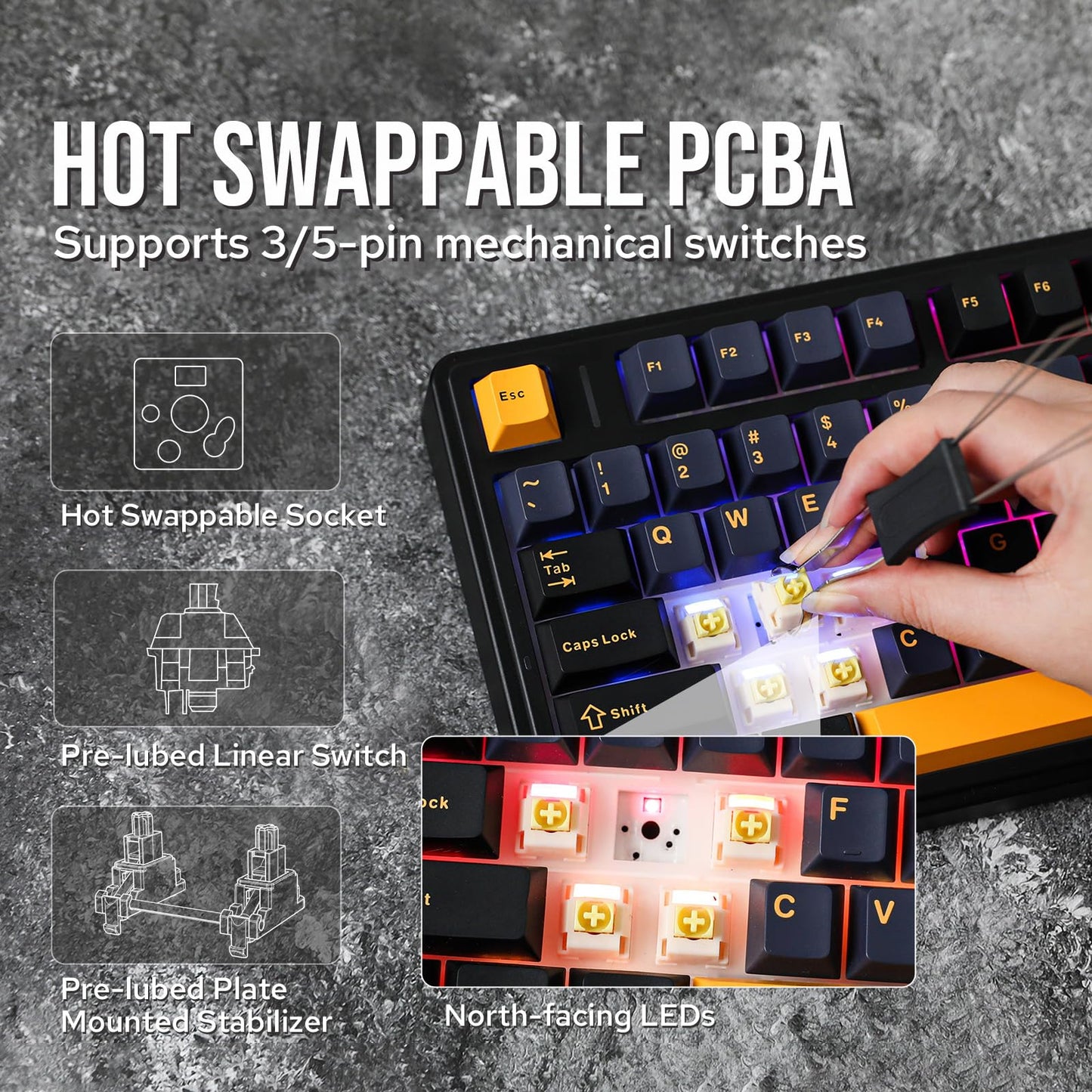 EPOMAKER x Aula F75 Gasket Mechanical Keyboard, 75% Wireless Hot Swappable Gaming Keyboard with Five-Layer Padding&Knob, Bluetooth/2.4GHz/USB-C, RGB (Light Blue, LEOBOG Reaper Switch)