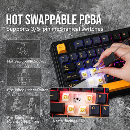 EPOMAKER x Aula F75 Gasket Mechanical Keyboard, 75% Wireless Hot Swappable Gaming Keyboard with Five-Layer Padding&Knob, Bluetooth/2.4GHz/USB-C, RGB (Light Blue, LEOBOG Reaper Switch)