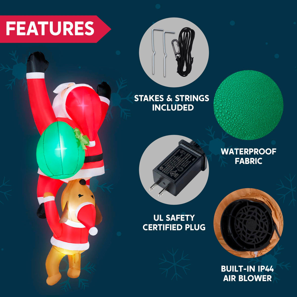 Joiedomi 8 FT Tall Hanging Christmas Inflatables Outdoor Decoration, Blow Up Climbing Santa with Dog, Christmas Blow Up Yard Decorations with Build-in LED for Xmas Party, Garden, Lawn, Roof Decor