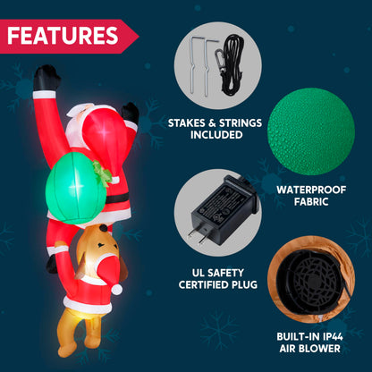 Joiedomi 8 FT Hanging Christmas Inflatables Outdoor Decoration, Blow Up Climbing Santa with Dog, Christmas Blow Up Yard Decorations with Build-in LED for Xmas Party, Garden, Lawn, Roof Decor