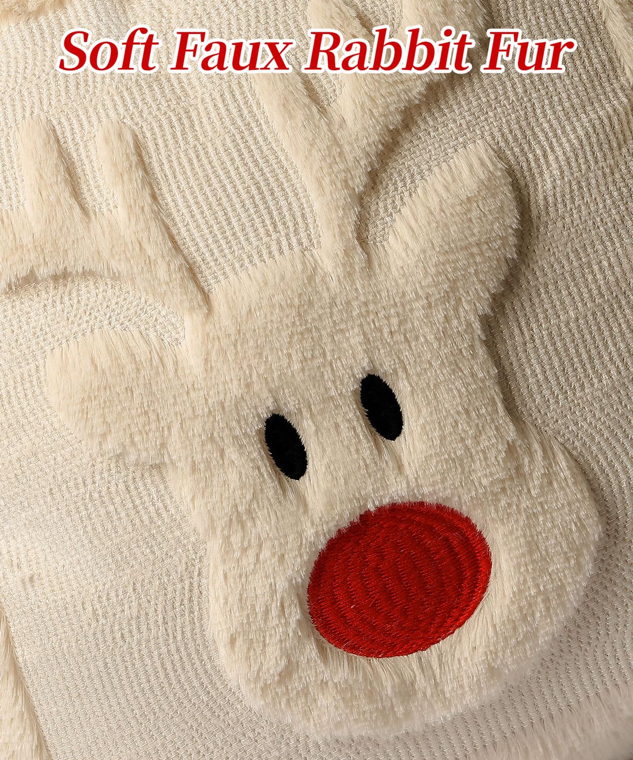 SEGXCFL Christmas Pillow Covers Set of 2 Soft Plush Faux Fur Pillow Cases 3D Embroidered Decorative Couch Cover Home Decor Christmas Throw Pillow Covers 18x18,Beige Reindeer
