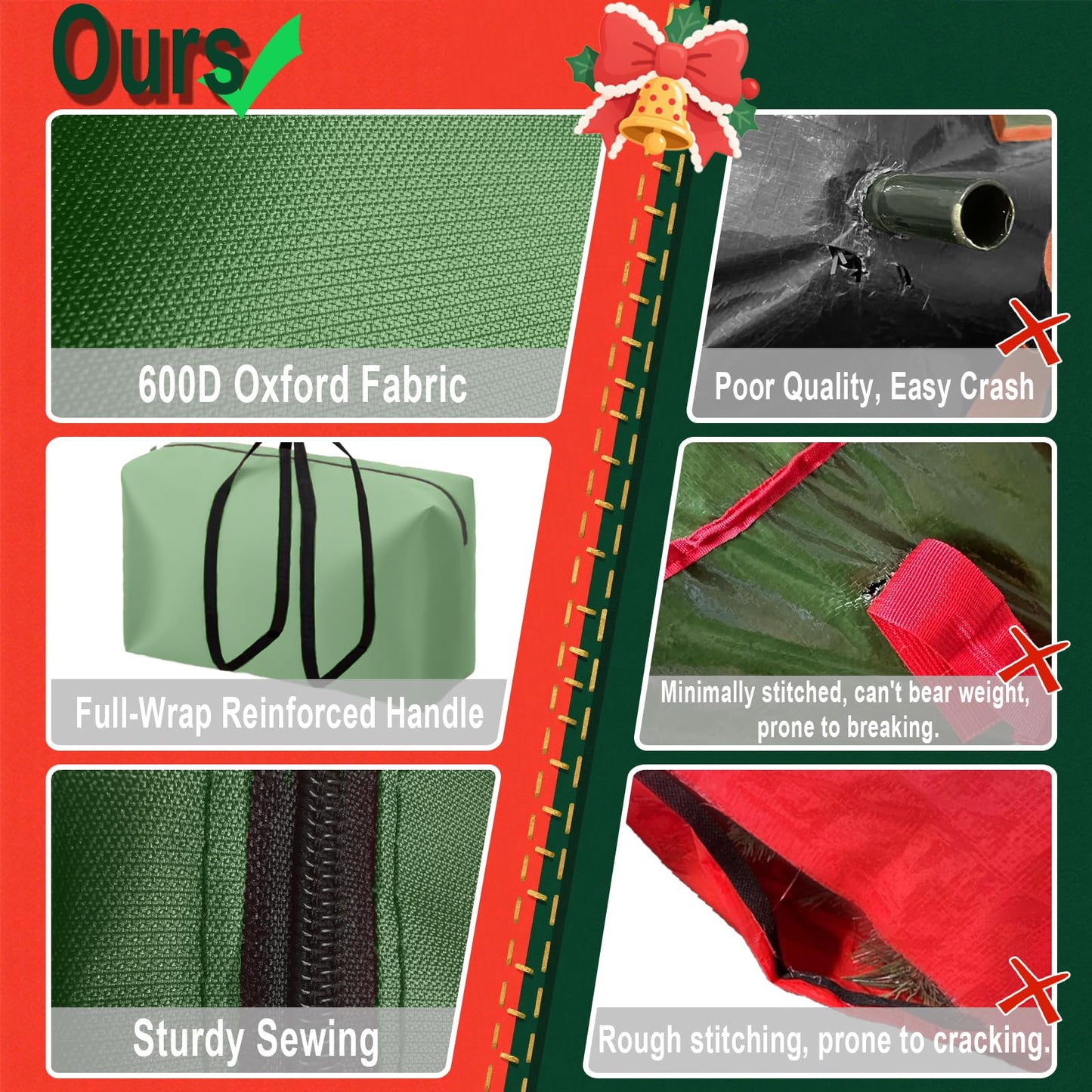 Small Christmas Tree Storage Bag 3FT/4FT/5FT Christmas Tree Bag for Detachable Christmas Tree Heavy Duty 600D Oxford Waterproof Dusty-Proof with 2 Reinforced Handle,Large Zipper Opening (GREEN)