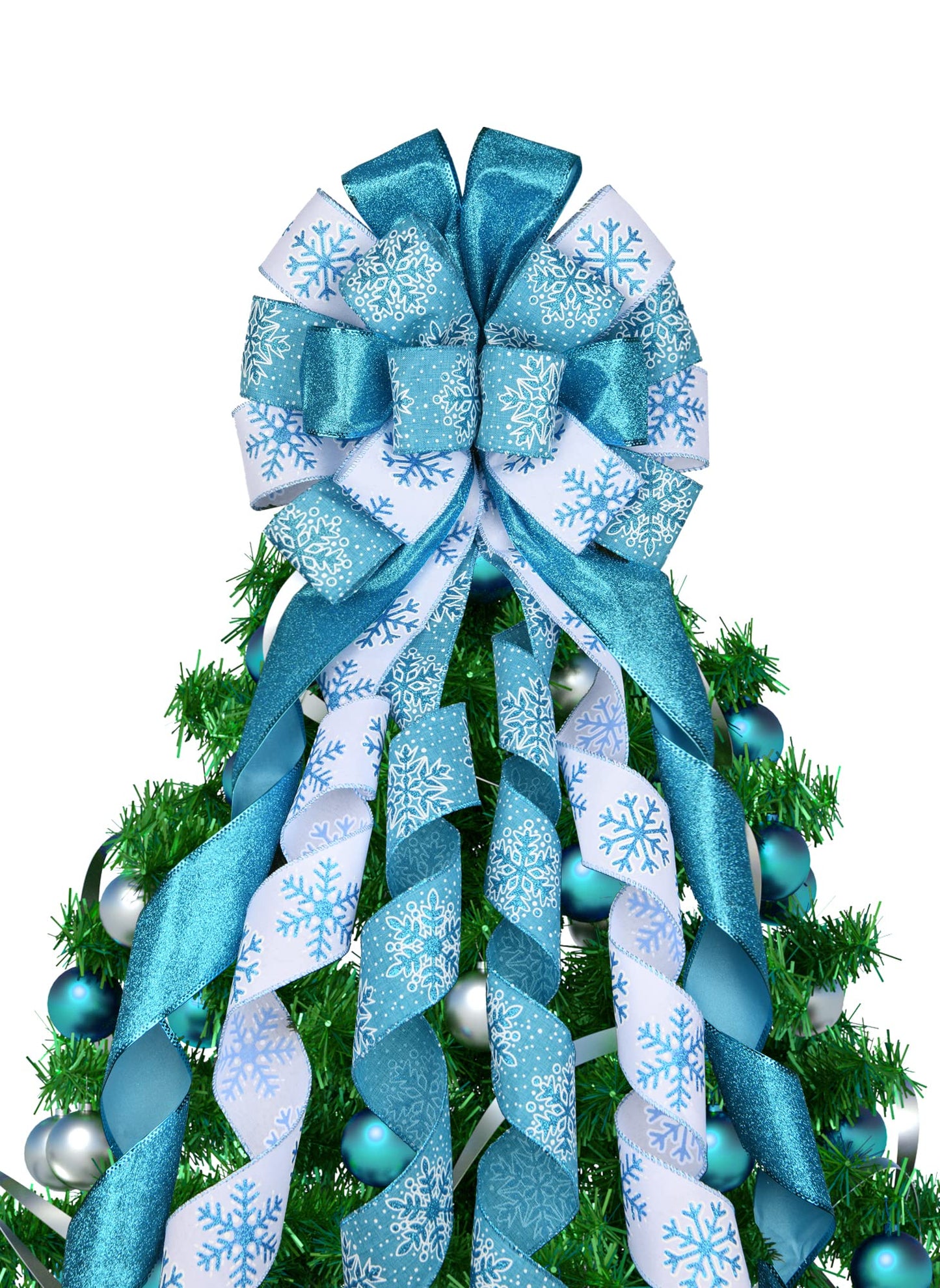 Christmas Tree Topper,48x13 inches Large Toppers Bow with Snowflake Pattern for Christmas Decoration