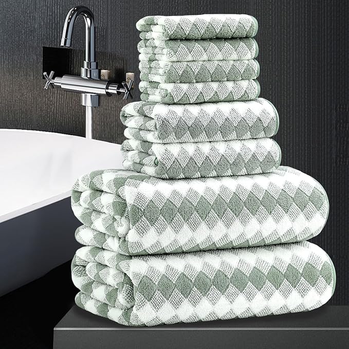 8 Piece Bathroom Towel Set Green |2 Oversized Large Bath Towels Sheet, 2 Hand