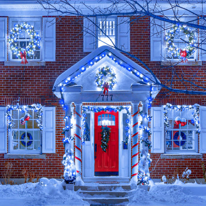 Vivideal 300 LED Christmas Lights Outdoor, 100ft Christmas String Lights 8 Modes Plug in Waterproof Fairy Lights with Timer Memory for Indoor Outside Bedroom Home Party Decoration, Blue&White