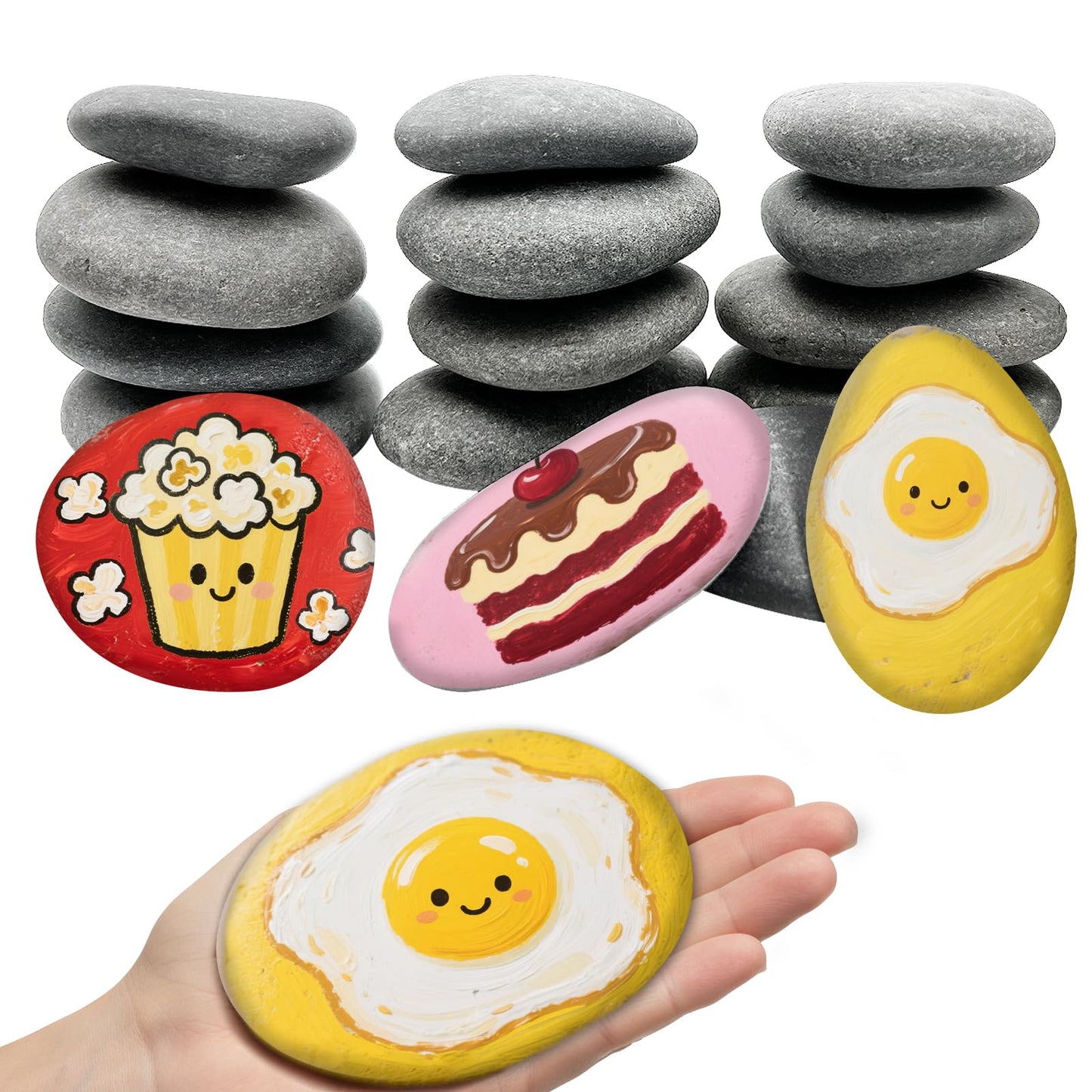 Reeplan 16PCS Rocks for Painting, 3-4 Inches Natural Smooth River Rocks for Painting, Flat Stones for Crafts and Decorations, Kindness Stones for DIY Arts(16)