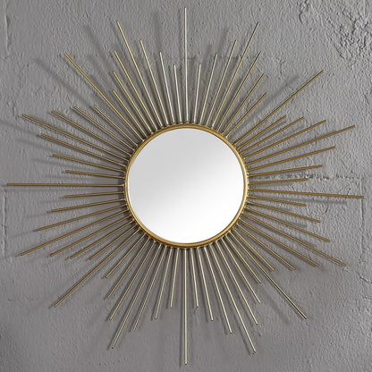 24'' Large Gold Sunburst Mirror, Metal Starburst Mirrors, Mid-Century Modern Sun Mirror Wall Decor for Living Room, Bedroom, Bathroom, Hallway, and Entryway