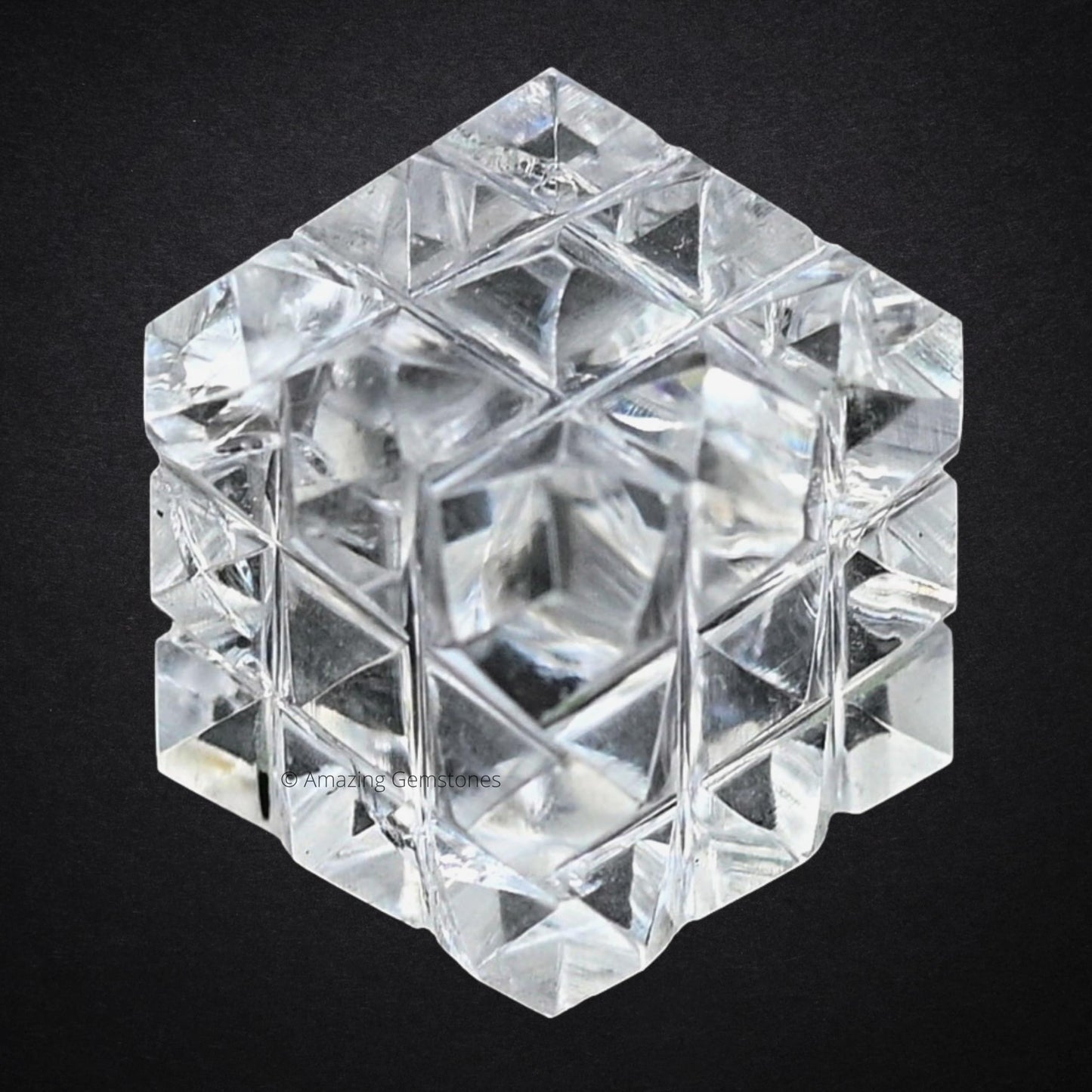 Amazing Gemstone Clear Quartz Crystal Cube with 54 Pyramid - 1" Mini Lemurian Pyramid Cube Figurine of Natural Stone Pyramid for Meditation, Reiki, Chakra Balancing Vastu Pooja and Crystal Grids