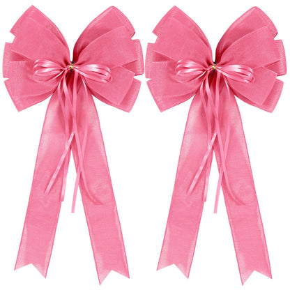 2 Pcs Large Pink Easter Wreath Bows Decor,Spring Tree Topper Bow Decorations with Pink Burlap and Glitter String for Chridtmas Tree Holiday Home Front Door Outdoor