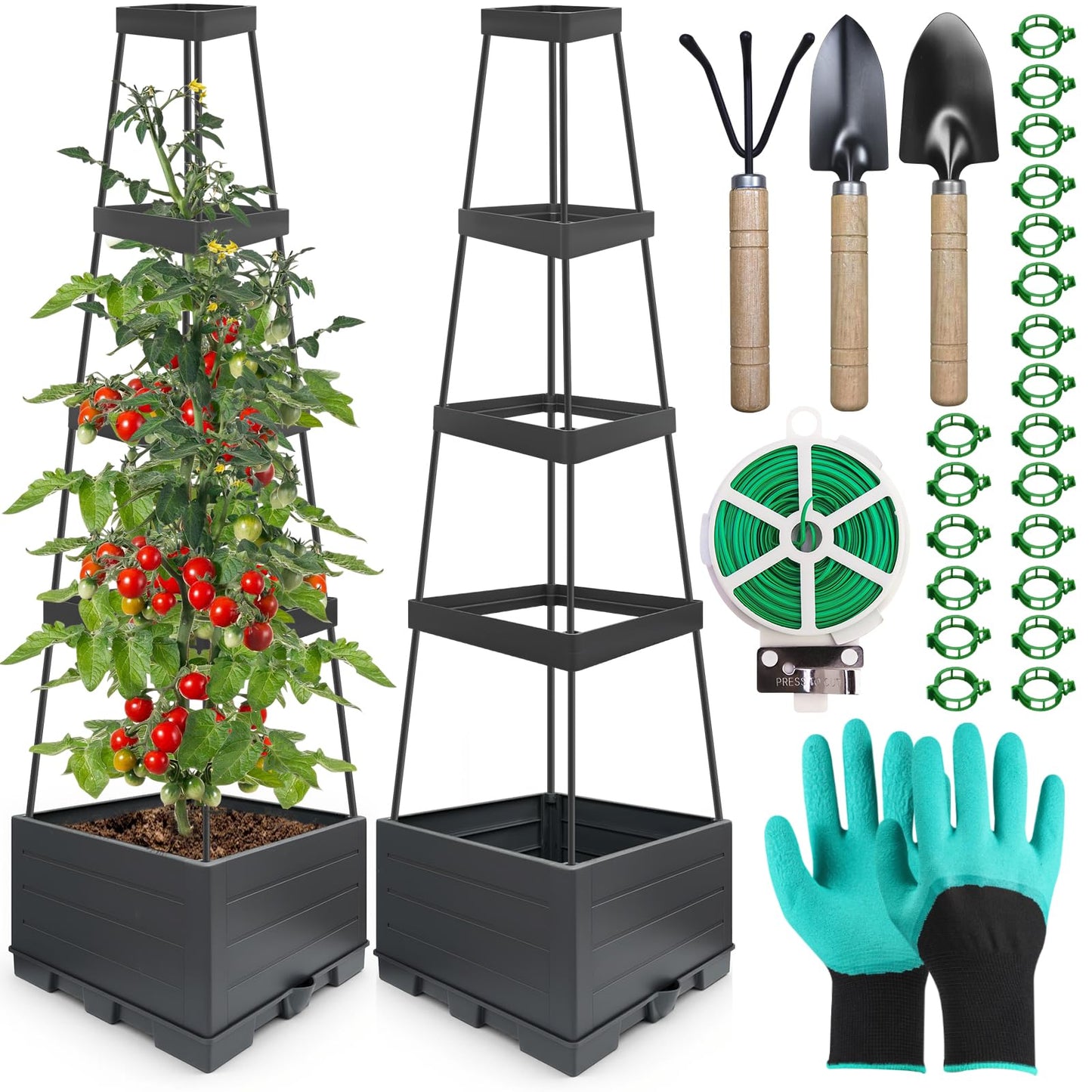 2Pack Raised Garden Bed Tomato Planter Box with Trellis Outdoor Tomato Cage Trellis for Garden Climbing Plants Outdoor Indoor 57" Self Watering Raised Beds for Gardening Tomatoes Vegetable Growing