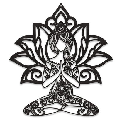 Rajukit Zen Wall Art–Meditating Girl & Lotus Metal Wall Decor–Serene Meditation & Yoga Room Decor for Mindful Spaces