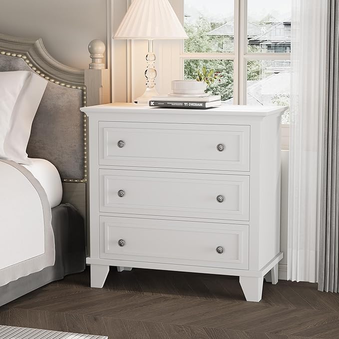 IDEALHOUSE 3 Drawer Dresser, Wooden Storage Chest of Drawers
