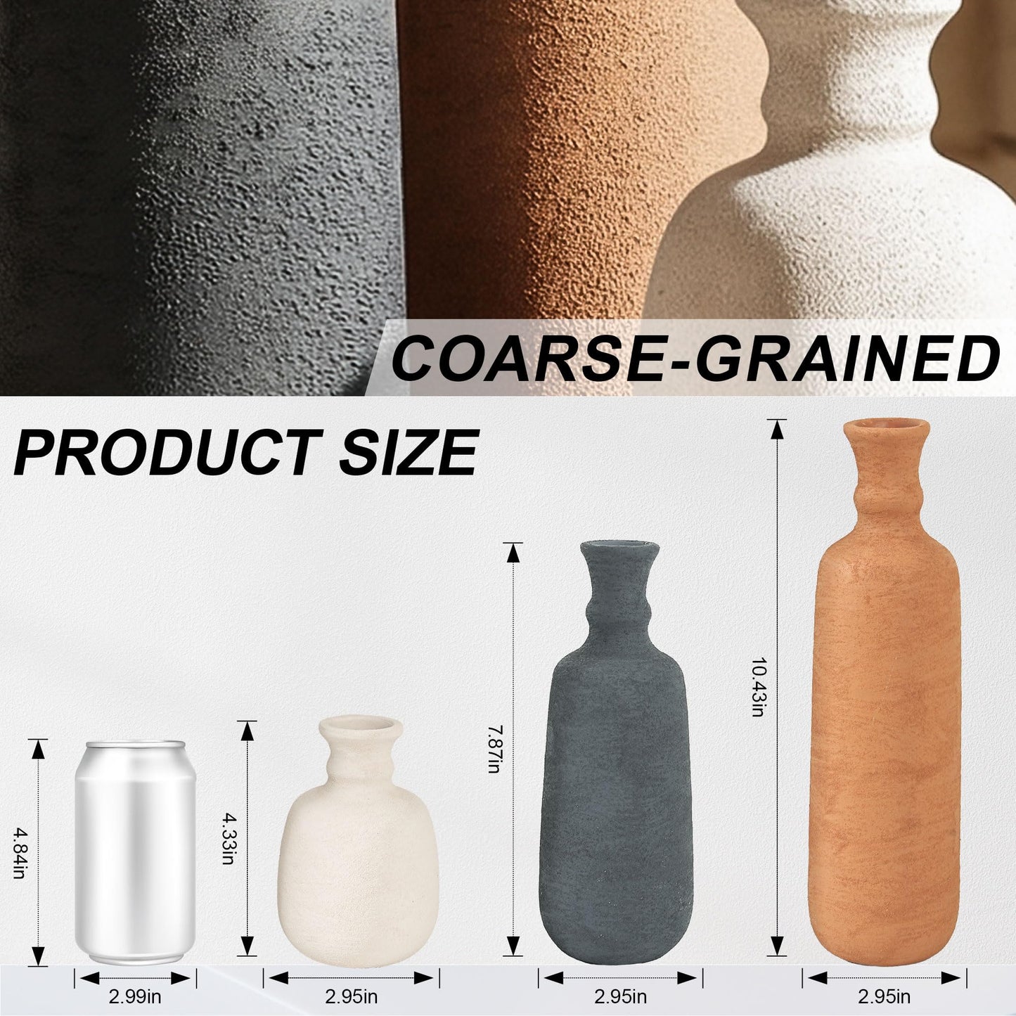 Ceramic Vase Set, 3Pcs Flower Vases for Modern Boho Farmhouse Decor, Decorative Vases for Pampas Grass & Dried Flowers, Distressed Finish