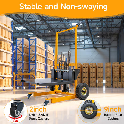Foldable Hydraulic Material Lift Stacker, 450lbs 35.8" Max Lift, Portable Pallet Truck Dolly w/Swivel Casters, Adjustable Forks, Fork Lift Table Cart, Pallet Jacks & Trucks for Warehouse, Shop