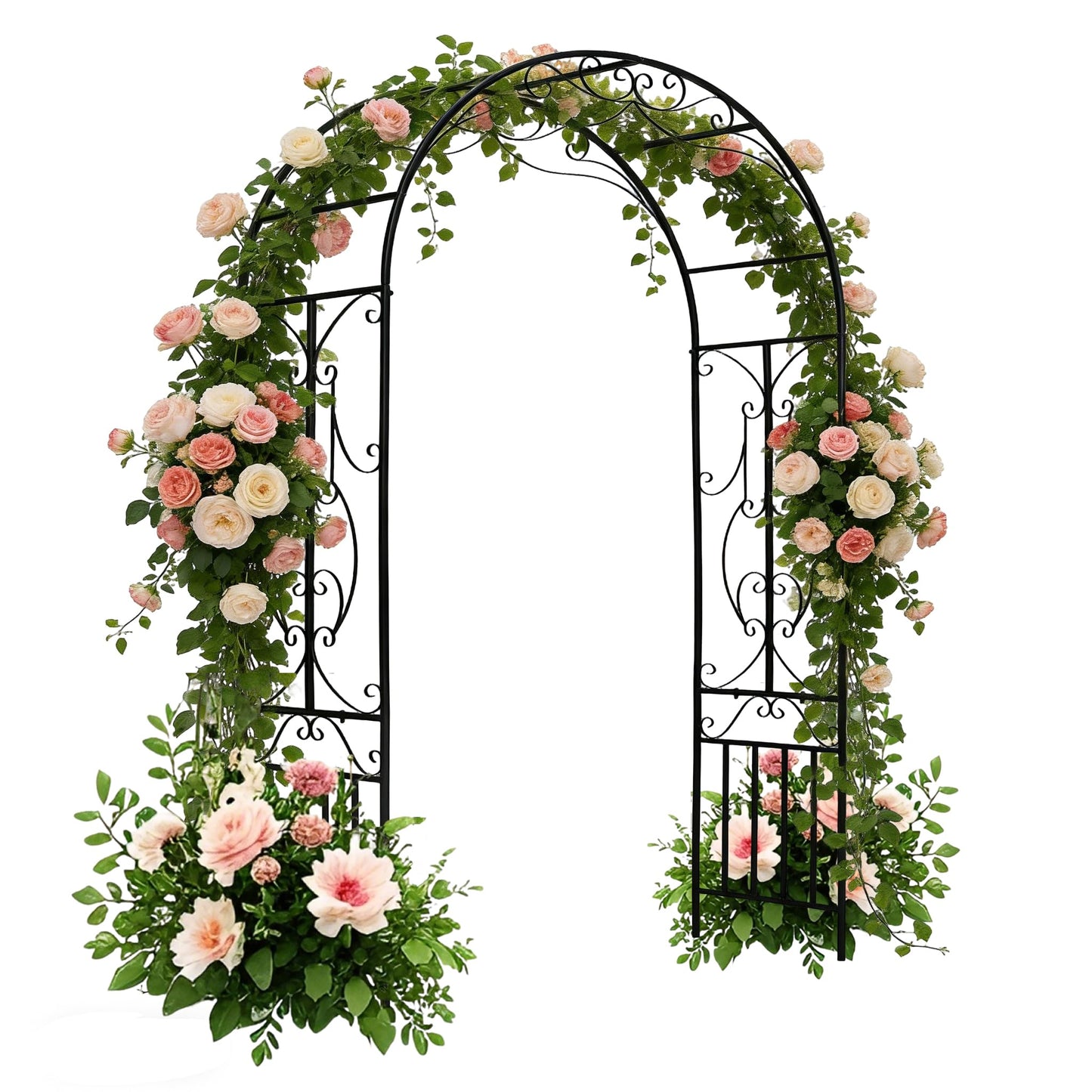 Peach Tree Outdoor Metal Garden Arch, 86.6" H x 44.1" W Iron Black Trellis Arbor Various Climbing Plant Growing Lawn Backyard