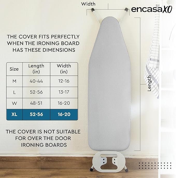 Encasa XO Ironing Board Cover and Pad 54"x18" - 4mm Felt & 2mm Foam Metallized