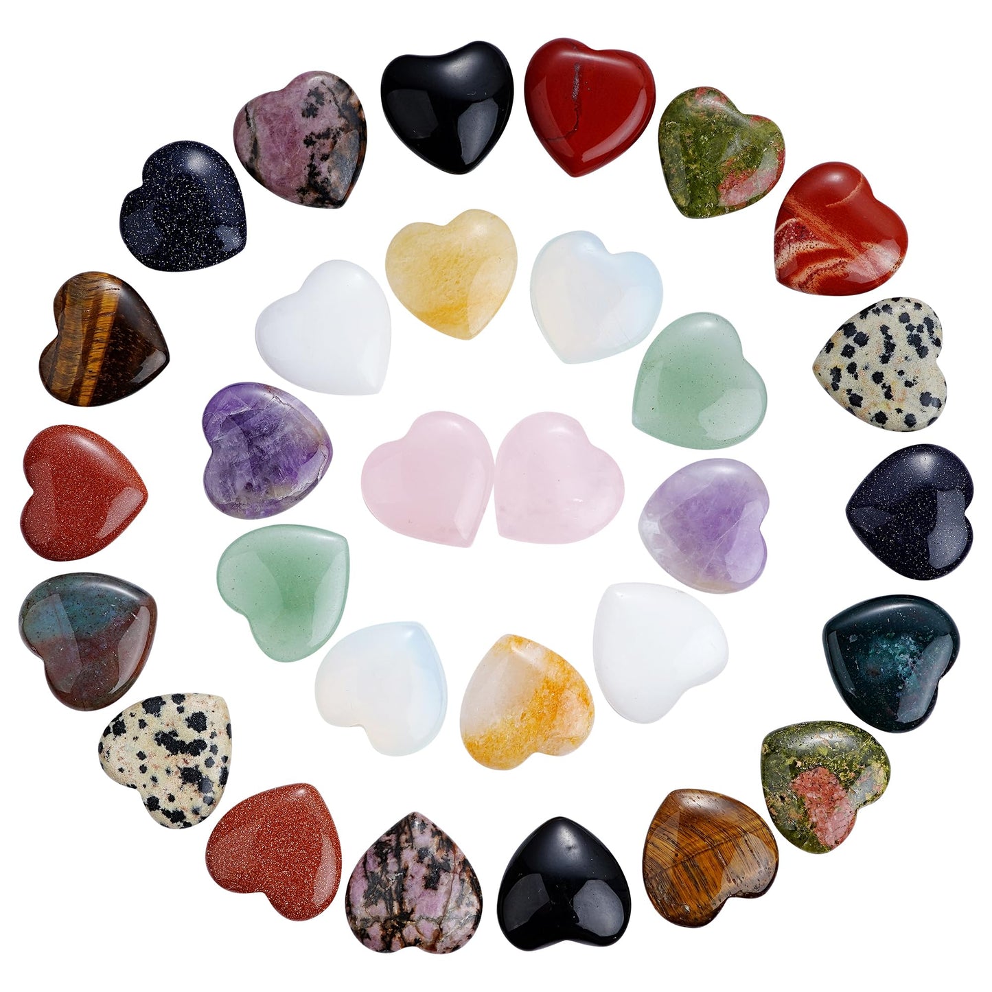 Marrywindix 30 Chakras Stones 0.8 Inch Healing Crystal Natural Heart Love Carved Palm Worry Stone Set Bulk Polished Thumb Gemstones Chakra Reiki Balancing