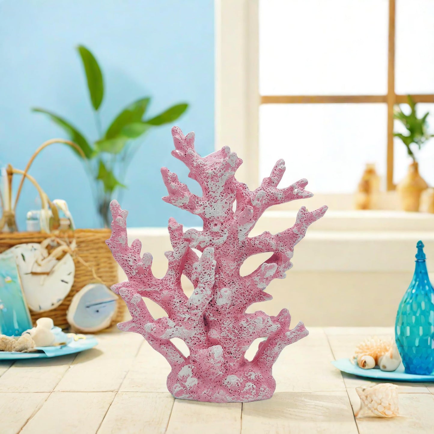 Etlemonde Beach Coastal Decor Coral Reef Home Decor Coral Statue Sculpture Home,Desk,Bathroom,Desktop Shelf Statue,Marine Themed Gifts (Pink Coral)