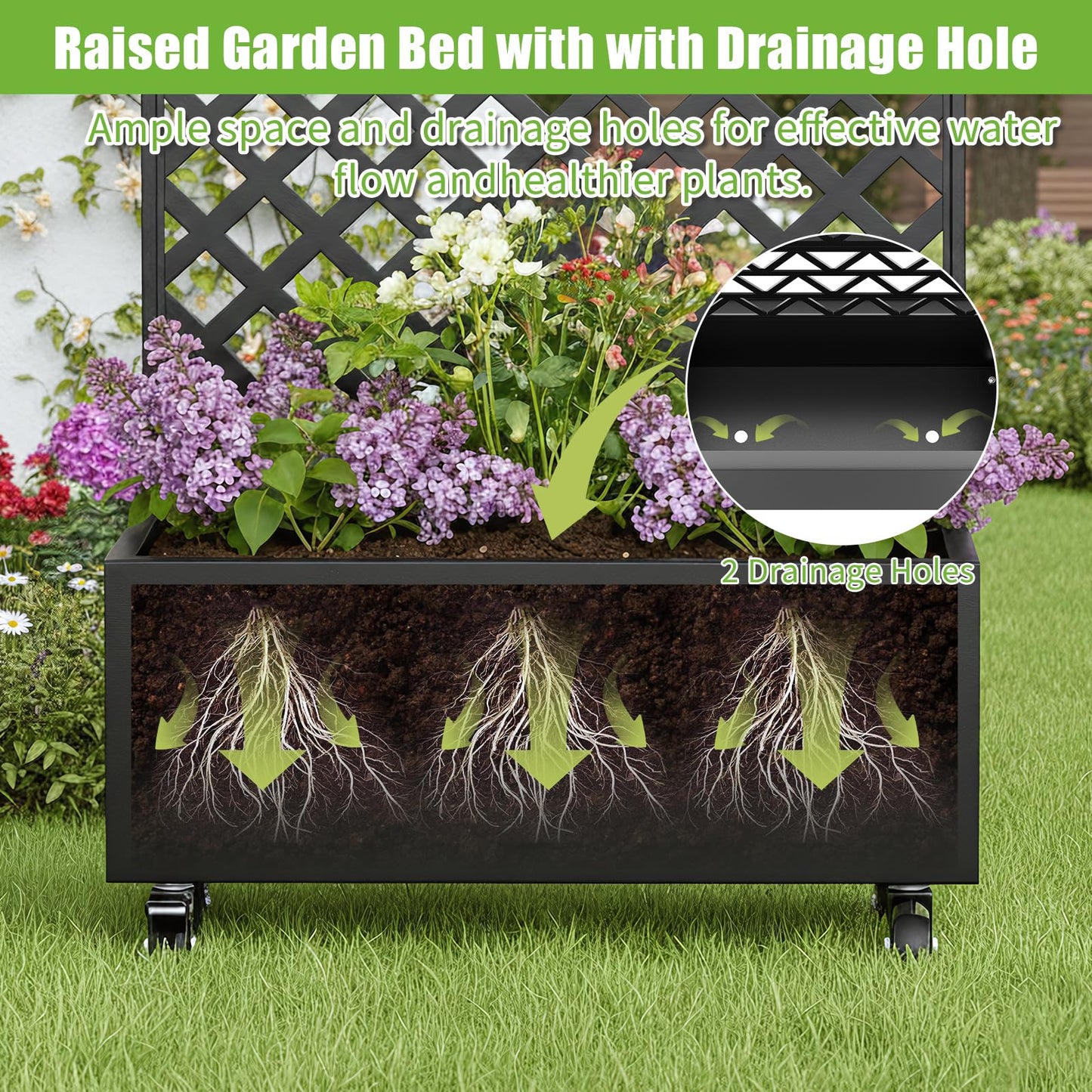Riflevault 72" Planter Box with Trellis & Wheels, Planter Boxes Outdoor with Drainage Hole for Climbing Plants, Raised Planter with Privacy Screen, Black