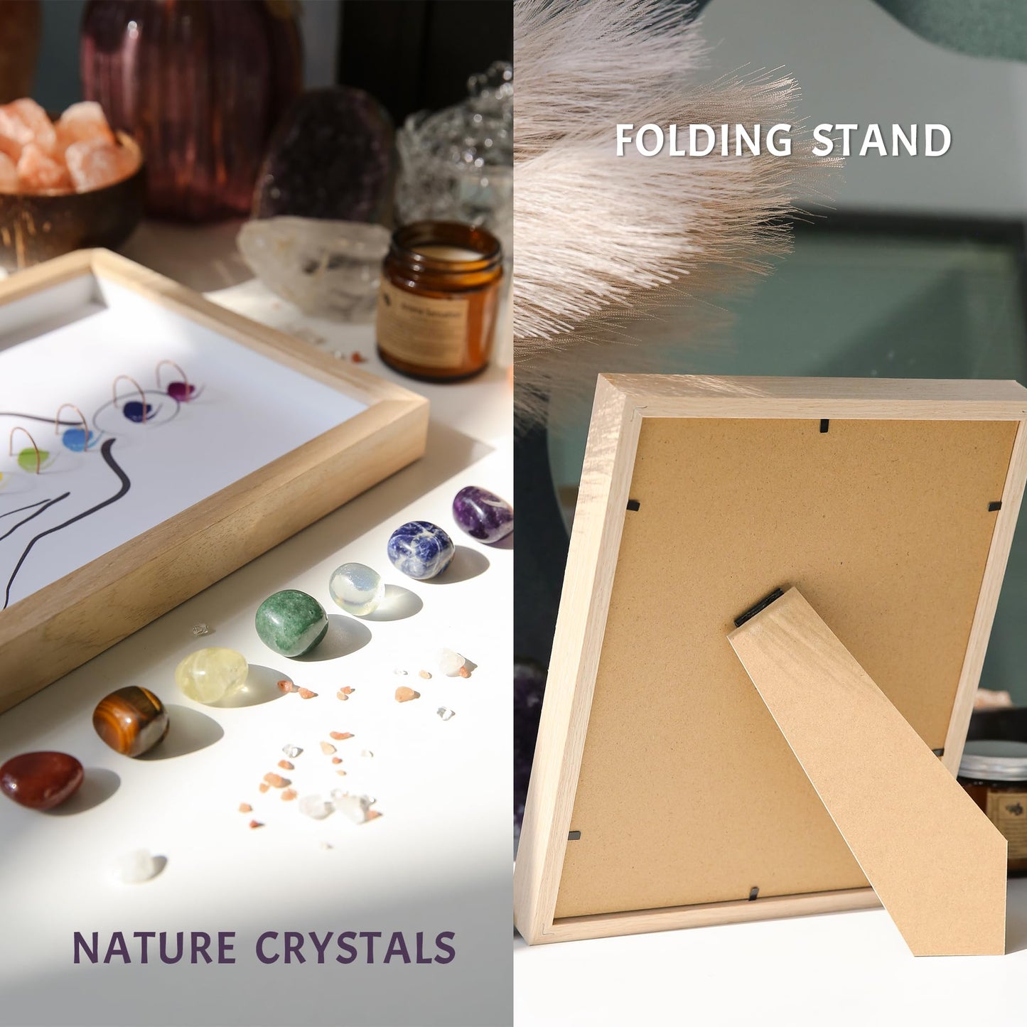 MYDAYS&DESIGN Premium 7 Chakras Healing Crystal Stones Frame, for Home Decor, Office Desk Decor, Reiki Meditation Yoga Decor, Good Luck Birthday Gifts for Women, Mom
