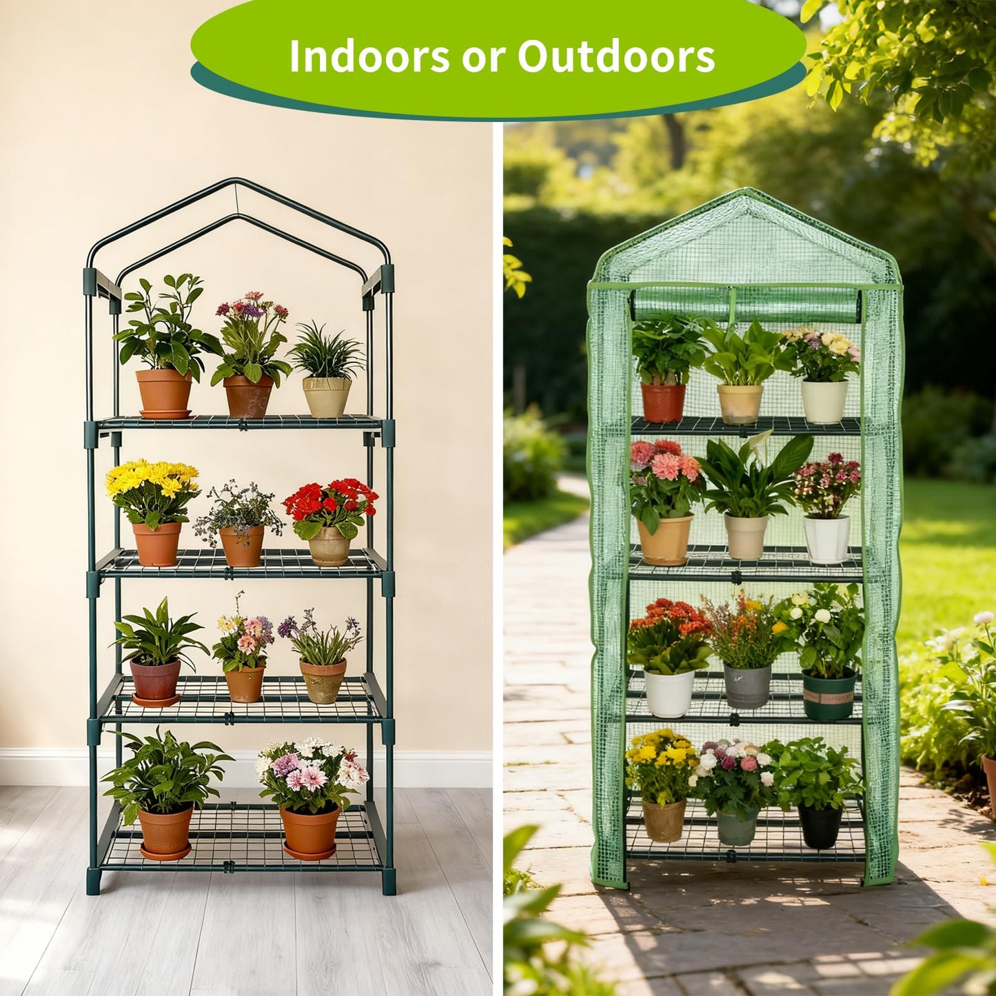 GreenGiggle 4 Tier Mini Indoor Greenhouse,27"x19"x62" Greenhouse for Indoors&greenhouses for Outdoors with PE Cover and Roll-Up Zipper Door