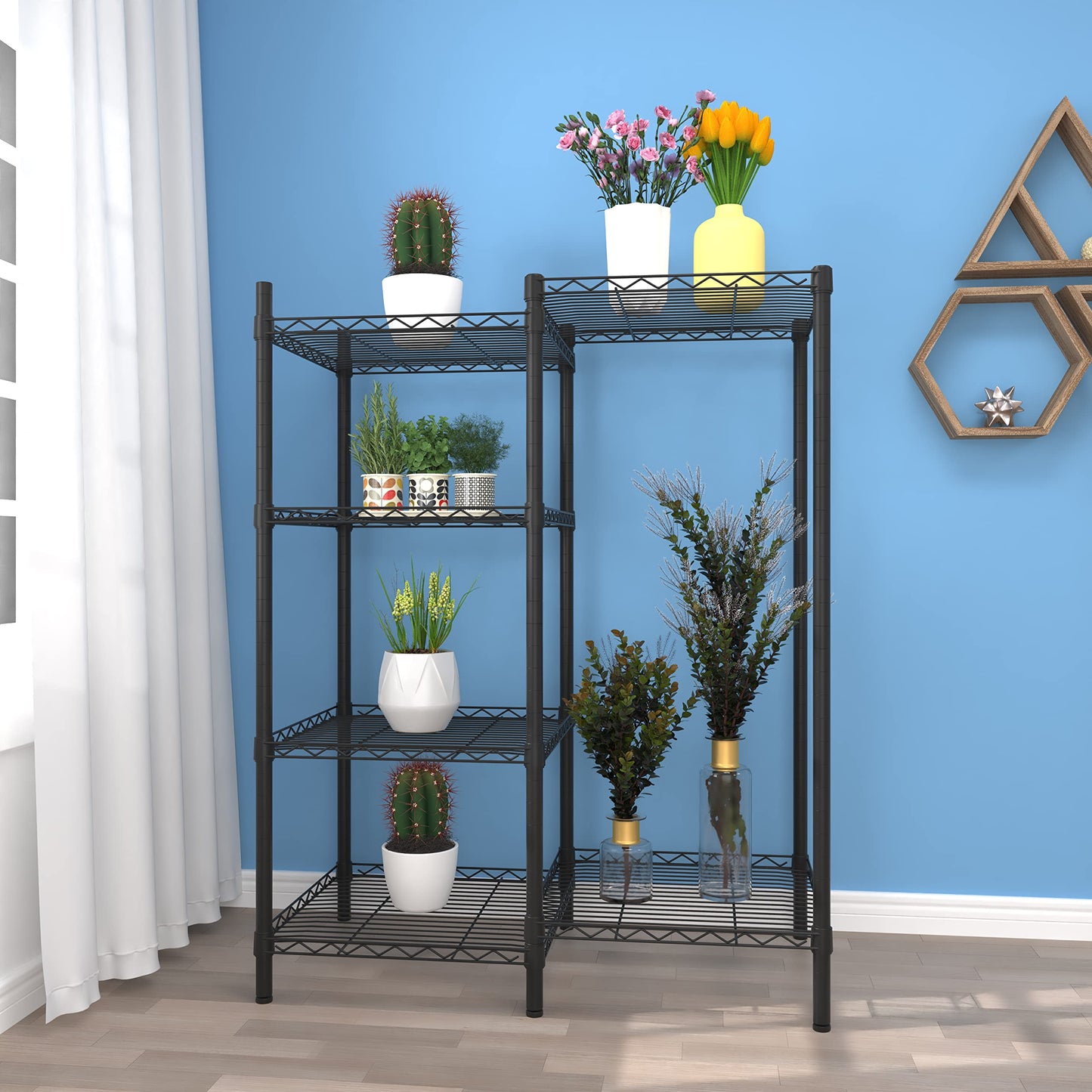 Xiofio 6-Tier Metal Plant Stand for Indoor Outdoor, Multiple Flower Pot Holder, Adjustable for Bedroom, Living Room, Balcony, Garden, Black