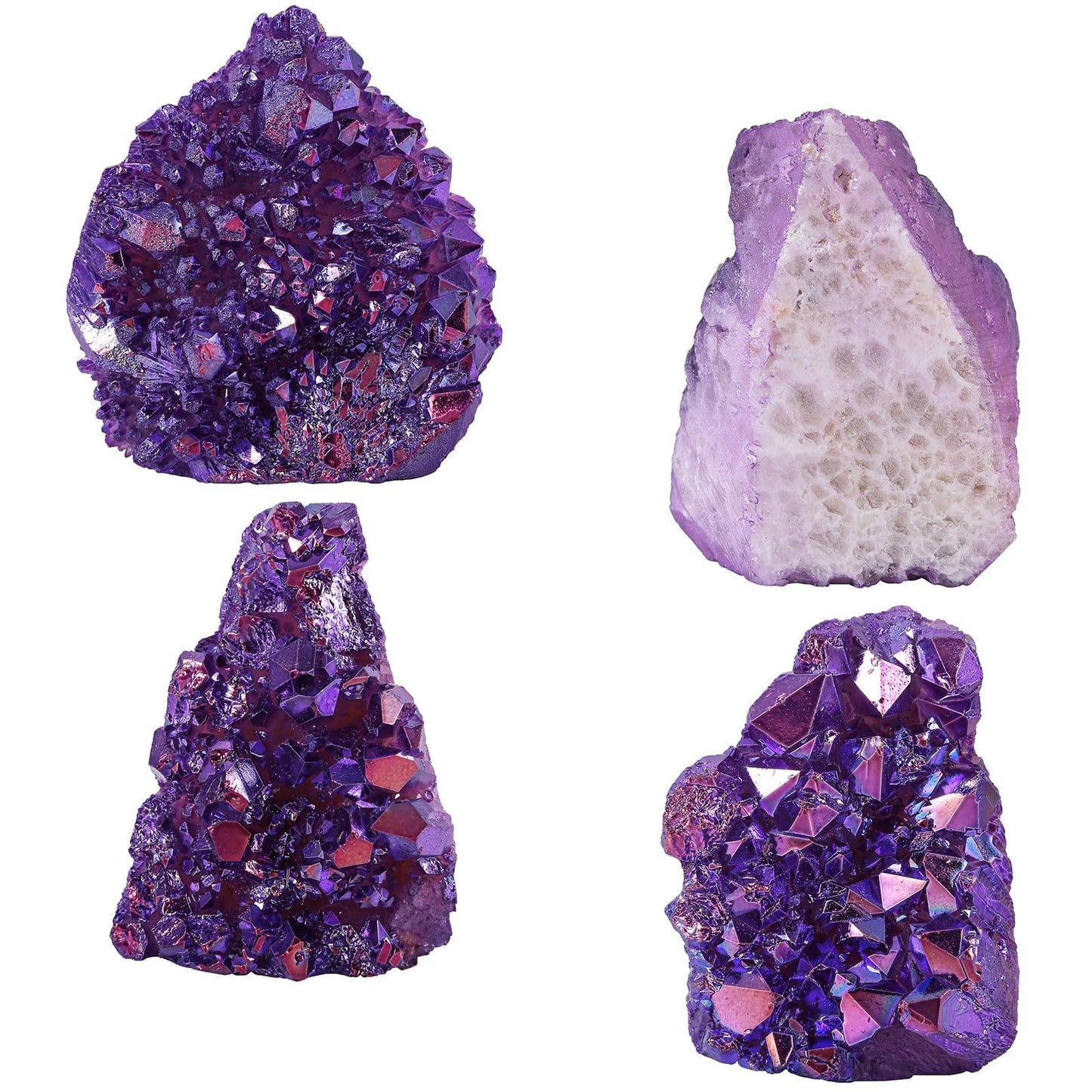 Sportmusies Titanium Coated Rock Crystal Cluster Specimen Home Office Decoration, Irregular-Shaped Quartz Cluster Stone for Reiki Healing Meditation, Purple