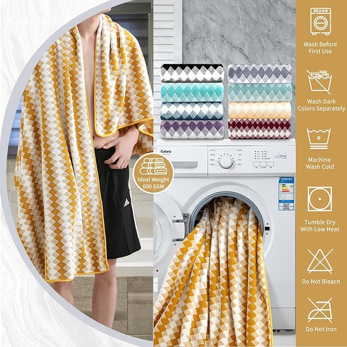 8 Piece Bathroom Towel Set |2 Oversized Bath Towels, 2 Hand Towels, 4