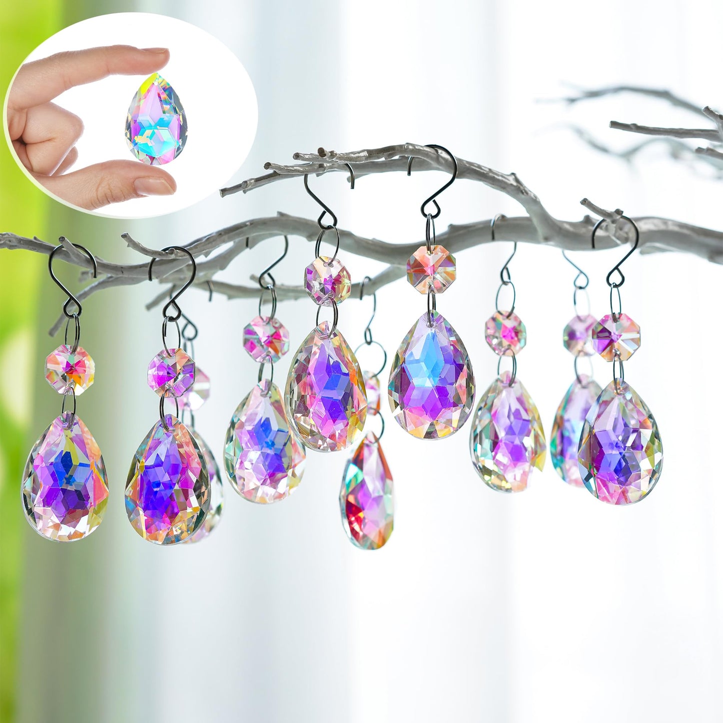 H&D HYALINE & DORA 3Inch Crystal Suncatcher Bauhinia Prisms Pendants 10Pcs Chandelier Crystals Replacement Hanging Sun Catcher Beads for DIY Arts Crafts Decor (AB)