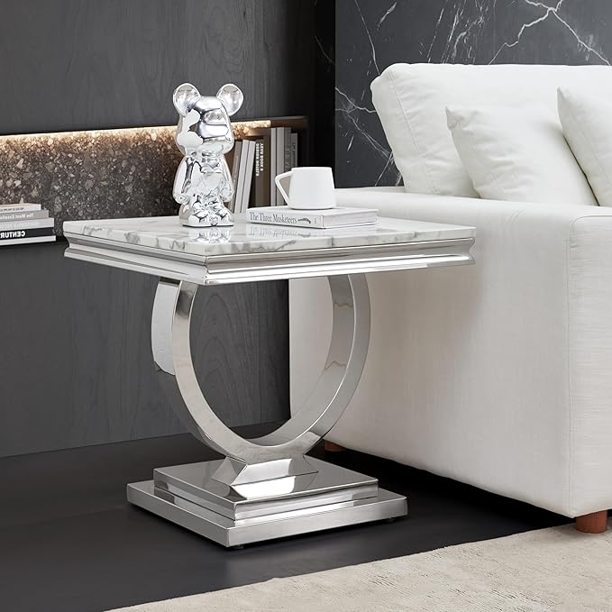 Henf Marble End Table Modern White Faux Marble Sofa Side Table