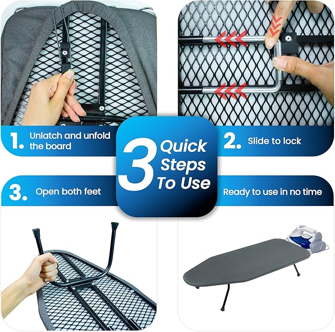 Metal Mesh Panel Tabletop Ironing Board | Foldable Iron Board | Heavy Duty